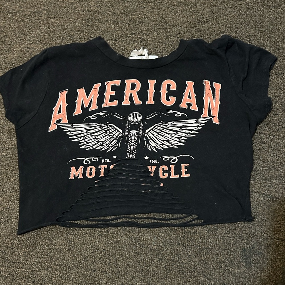 Black American Motorcycle layer cut crop top